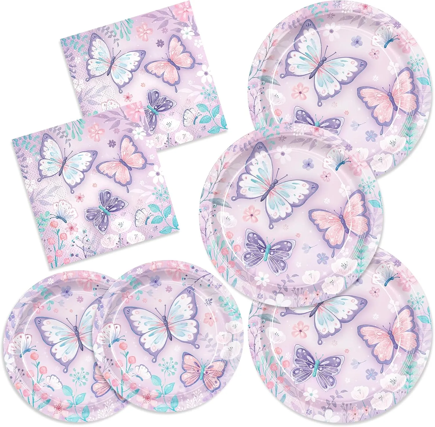 150pcs Butterfly Birthday Party Supplies Purple Butterfly Paper Plates Napkins Disposable Tableware Set Butterfly Party Supplies for Boys Girls Birthday Decor Serves 50 Guests