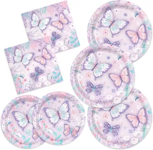 150pcs Butterfly Birthday Party Supplies Purple Butterfly Paper Plates Napkins Disposable Tableware Set Butterfly Party Supplies for Boys Girls Birthday Decor Serves 50 Guests