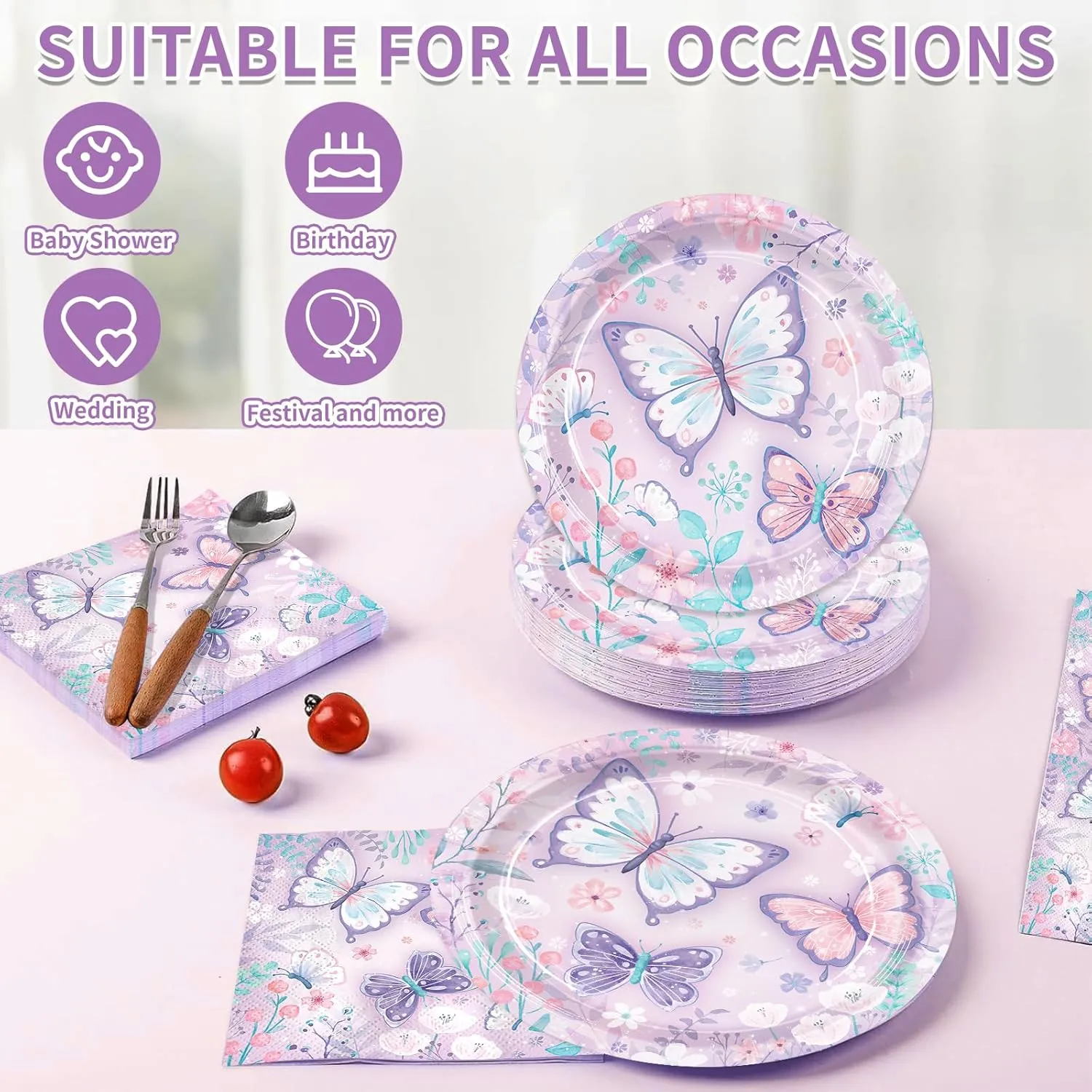 150pcs Butterfly Birthday Party Supplies Purple Butterfly Paper Plates Napkins Disposable Tableware Set Butterfly Party Supplies for Boys Girls Birthday Decor Serves 50 Guests