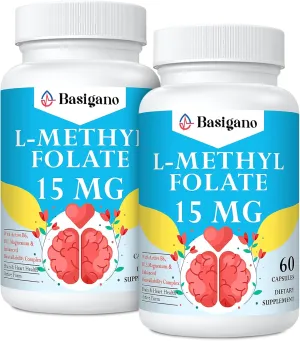 15mg L Methylfolate (5-MTHF)- Active Folic Acid-Enriched with Vitamins B6 and B12-60 Vegetarian Capsules - Non-GMO, Gluten-Free