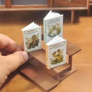 1:6 Scale Fairy & Fairy Fashion Encyclopedia Dollhouse Book Set - Miniature Illustrated Collection with 76 Artworks, 3 Volumes for Doll Display & Decor