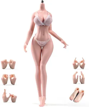 1/6 Scale Female Body 12inch Super Flexible Pale Skin Plump Makeup Body with Detachable Feet Stainless Steel Skeleton Miniature Soldier Action Figure Model Doll