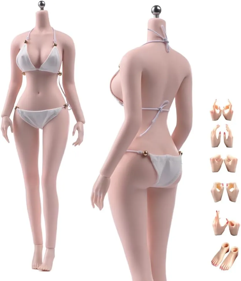 1/6 Scale Female Body,12inch Super Flexible Plump Body Type Female Figure with Detachable Feet Hand Shapes Seamless Miniature Action Figure Collectible (240101P Pale Skin)
