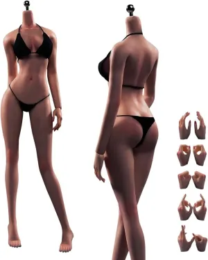 1/6 Scale Female Body,12inch Super Flexible Seamless Female Figure Body Makeup Version with Undetachable Feet Tall and Slender Miniature Action Figure (Copper Suntan Skin)