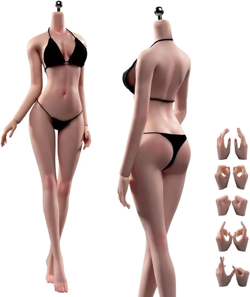 1/6 Scale Female Body,12inch Super Flexible Seamless Female Figure Body Makeup Version with Undetachable Feet Tall and Slender Miniature Action Figure (Suntan Skin)