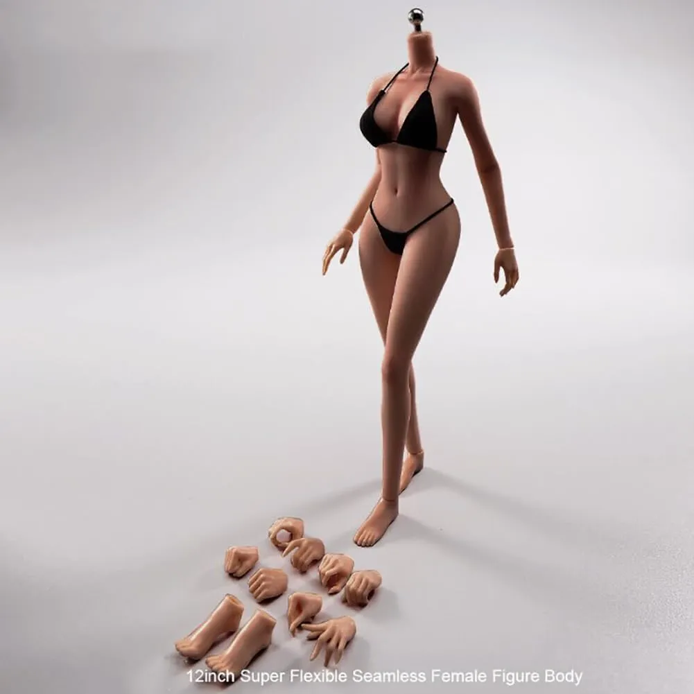 1/6 Scale Super Flexible Female Body 12" Copper Suntan Skin Large Bust Seamless Miniature Action Figure Body Doll Collection Without Head Sculpt