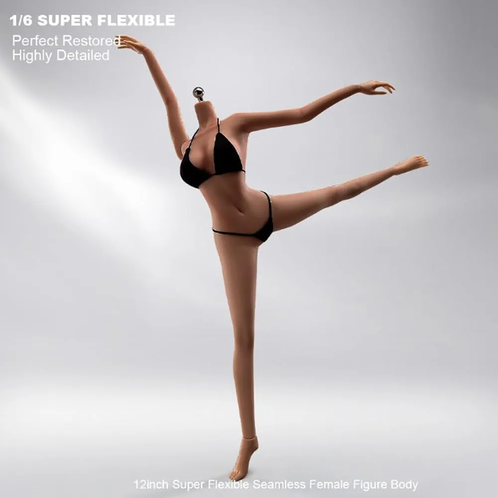 1/6 Scale Super Flexible Female Body 12" Copper Suntan Skin Large Bust Seamless Miniature Action Figure Body Doll Collection Without Head Sculpt