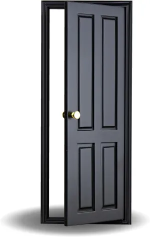 1/6 Scale Wooden Dollhouse 4 Panel Door – 4-Panel Design with Handles – Classic Design – Easy Installation– Multiple Colors Available (Black)