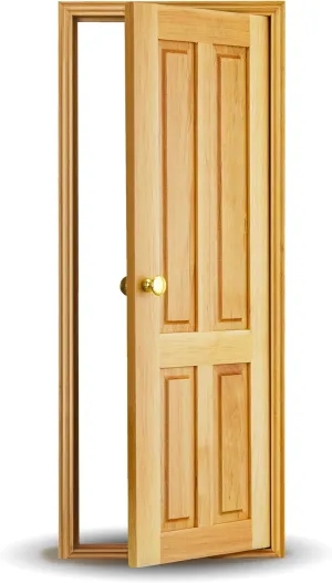 1/6 Scale Wooden Dollhouse 4 Panel Door – 4-Panel Design with Handles – Classic Design – Easy Installation– Multiple Colors Available (Clear Varnished)