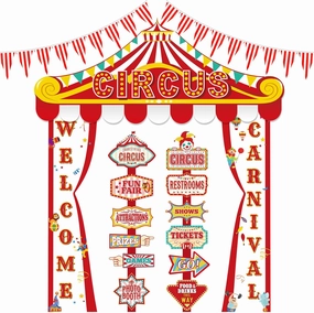 16 Pcs Circus Party Tent Decorations Circus Door Banners Carnival Awning Hanging Banner Clown Directional Signs Welcome Decoration for Carnival Theme Birthday Party Supplies Decor
