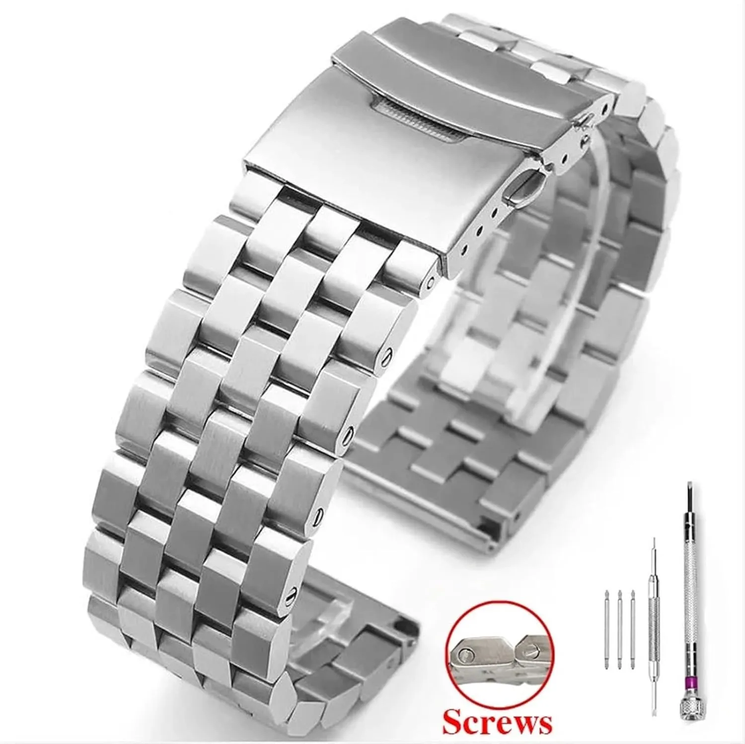 18mm 20mm 22mm 24mm 26mm Solid Stainless Steel Strap For Men Extended Fold Clasp Band Metal Brushed Bracelet