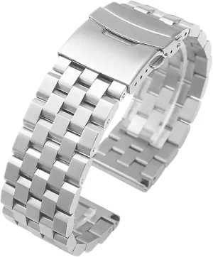 18mm 20mm 22mm 24mm 26mm Solid Stainless Steel Strap For Men Extended Fold Clasp Band Metal Brushed Bracelet