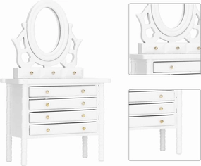 1:12 Scale Dollhouse Toilet Table, Elegant Makeup Miniature Dressing Table with Mirror (White)