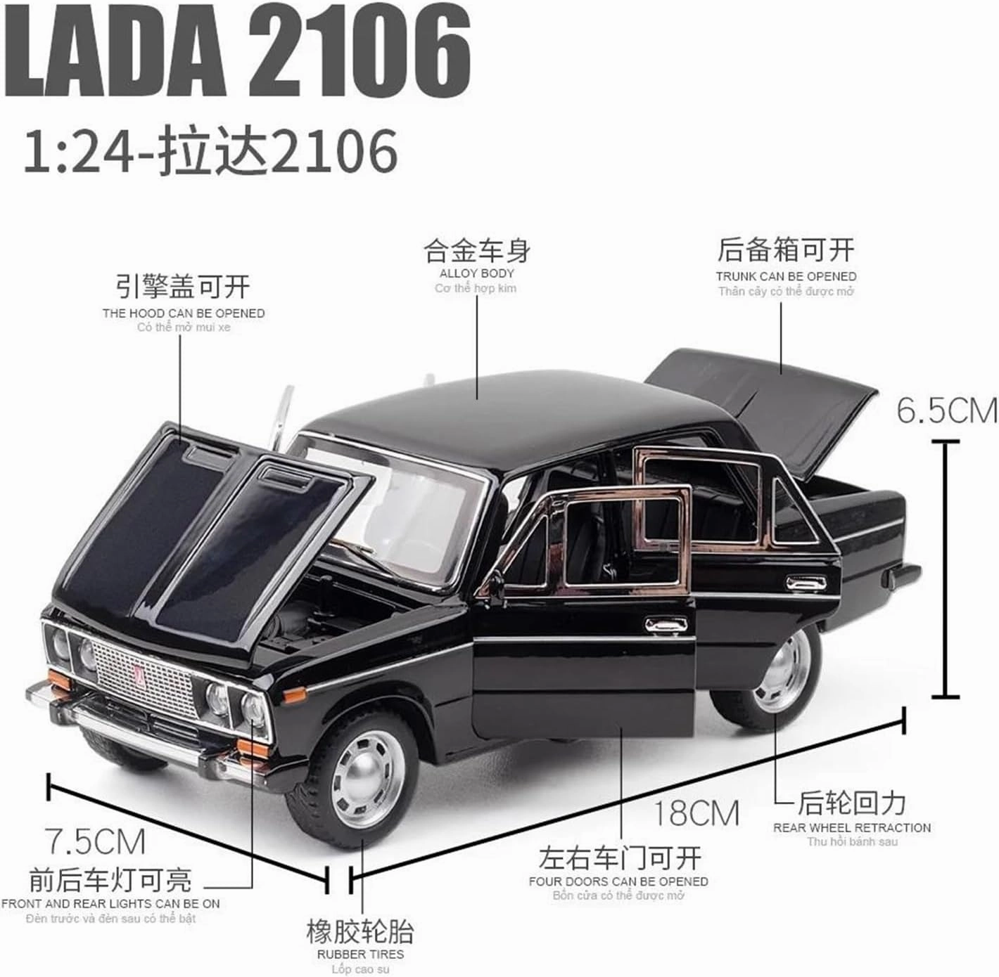 1 24 for Lada 2016 Classic Car Alloy Car Model Diecast Metal Toy Adults Car Model Simulation Collection Gift Classic Cars Collectible(Black)