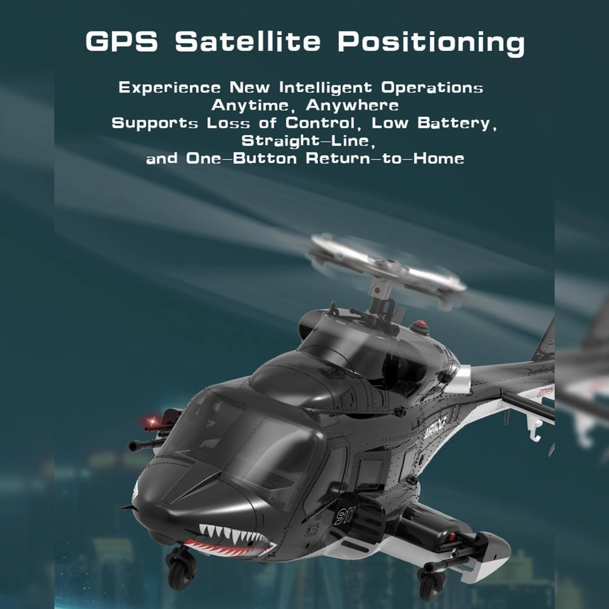 1/34 AW-911 Remote Control Helicopter with GPS Positioning Nose Accessories, 2.4G 9CH Flybarless 6G/3D Stunt RC Helicopter Military Armed RC Aircraft Toy Gift for Adults -RTF