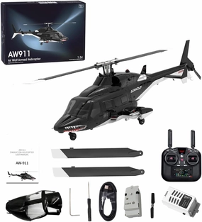 1/34 AW-911 Remote Control Helicopter with GPS Positioning Nose Accessories, 2.4G 9CH Flybarless 6G/3D Stunt RC Helicopter Military Armed RC Aircraft Toy Gift for Adults -RTF