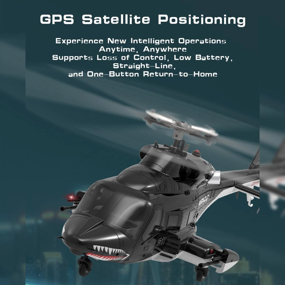 1/34 AW-911 Remote Control Helicopter with GPS Positioning Nose Accessories, 2.4G 9CH Flybarless 6G/3D Stunt RC Helicopter Military Armed RC Aircraft Toy Gift for Adults -RTF