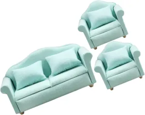 1set Adorable Miniature Sofa Dollhouse Furniture Deep for Home Decor and Mini Landscaping Includes Sofa and Armchairs