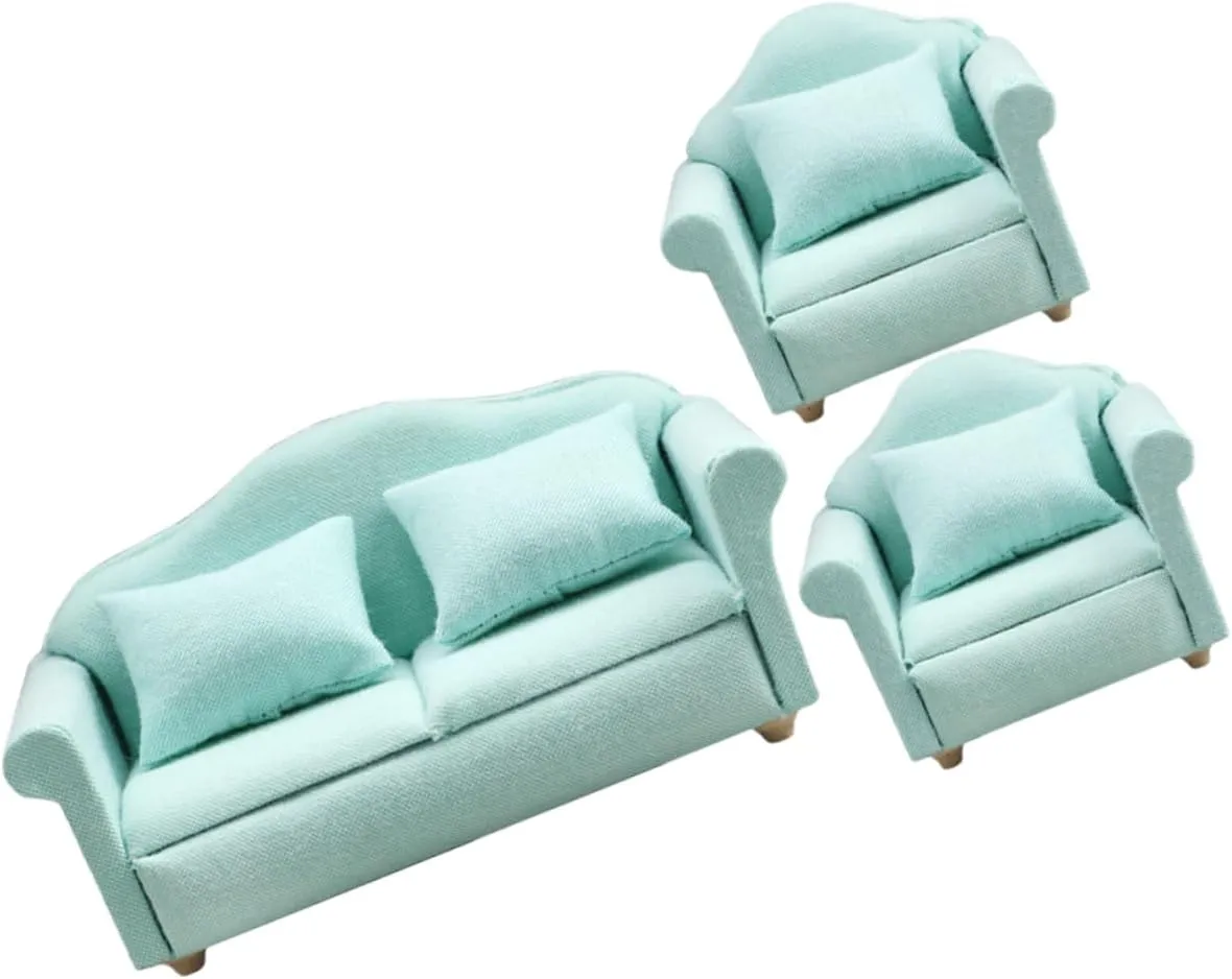 1set Adorable Miniature Sofa Dollhouse Furniture Deep for Home Decor and Mini Landscaping Includes Sofa and Armchairs