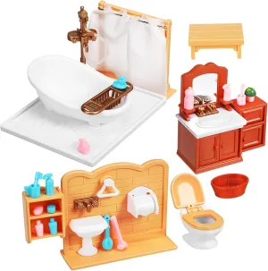 1Set Mini Bathroom Decor Dollhouse Furniture Accessories with Mini Bathtub Sink Cabinet Safe Materials for Imaginative Play Decoration