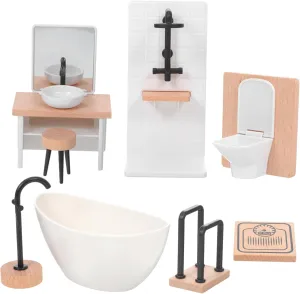 1Set Mini Bathroom Set for Dollhouse Modern Accessories Including Bathtub Toilet and Sink Doll for Imaginative Play and Easy Assembly