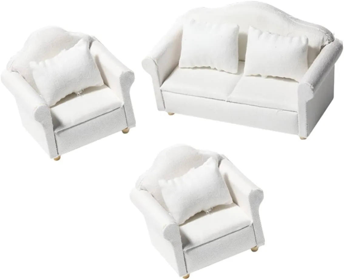 1Set Miniature Sofa Dollhouse Furniture with Pillows for Mini House Decoration Realistic Design for Desktop Ornaments and Playtime Fun