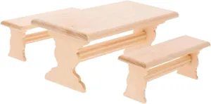 1set Miniature Wooden Table and Bench Dollhouse Natural Dollhouse Furniture Accessories Compact Design for Easy Decoration and Storage and for Boys and Girls