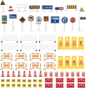 1Set Play Traffic Signs, Street Road Signs Playset for Car & Train Set for Kids, Kids Road Signs Toy Traffic Cones Mini Roadblocks Toyset Educational Toys