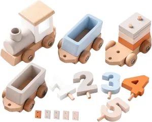 1set Wood Train Toy Educational Number Cognitive Toy for Boys and Girls for Birthdays Holidays Train for Creative Learning Imagination Compact Design for