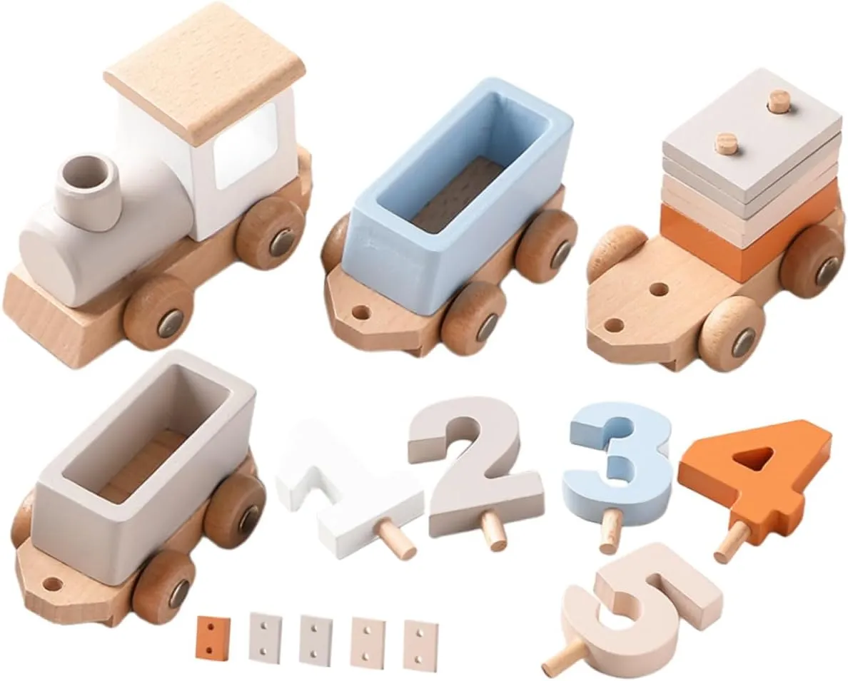 1set Wood Train Toy Educational Number Cognitive Toy for Boys and Girls for Birthdays Holidays Train for Creative Learning Imagination Compact Design for