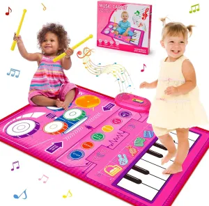2 in 1 Musical Toys for Toddlers 1-3 Piano Keyboard & Drum Mat, Music Sensory Play Mat Baby Toys for 1 Year Old Developmental Toddler Girl Toy Age 1-2 Birthday Gifts for 1 2 Year Old Girls Present