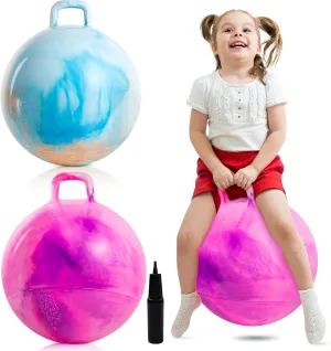 2 Pack Clouds Hopper Ball for Kids, 18 Inch Bouncy Balls with Handle, Inflatable Hopping Toys for Boys and Girls Ages 3-8, Blue & Purple Pink Balls with Pump and Gift Boxes