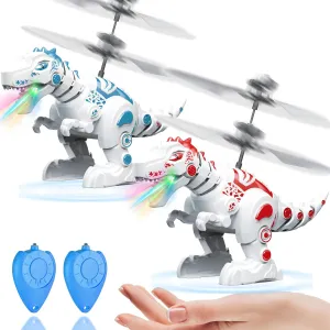 2 Pack Flying Dinosaur Toy Parachute Figures,Flying Orb Ball Toy Parachute Figures with LED Light Flying Ball Drone with 2 Remotes Indoor Outdoor Boys Girls Adults Gifts for 6 7 8 9 10 11 12  Year Ol