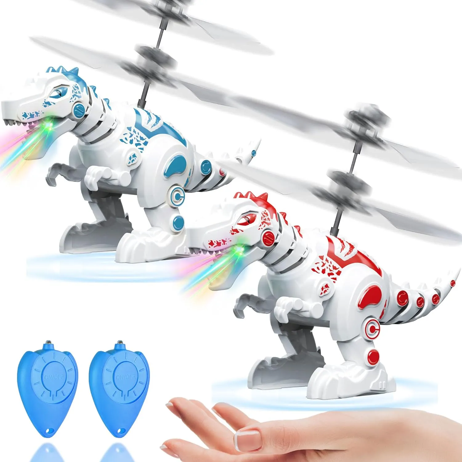 2 Pack Flying Dinosaur Toy Parachute Figures,Flying Orb Ball Toy Parachute Figures with LED Light Flying Ball Drone with 2 Remotes Indoor Outdoor Boys Girls Adults Gifts for 6 7 8 9 10 11 12  Year Ol
