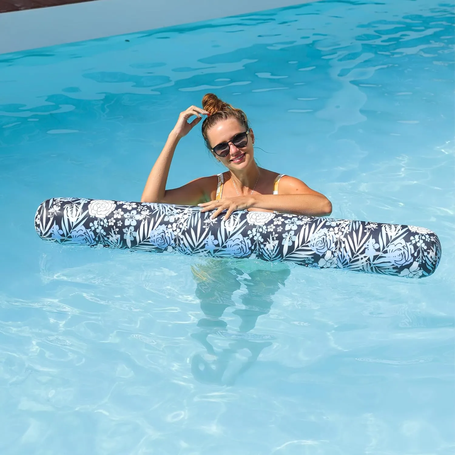 2 Pack Inflatable Pool Noodle Floats, 54'' Large Swimming Pool Noodles for Floating, Fabric Covered Swim Noodles for Adults (2 Colors)