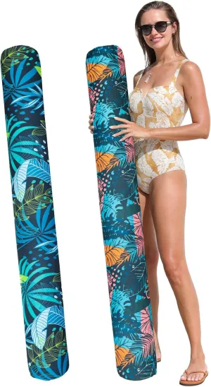 2 Pack Inflatable Pool Noodle Floats, 54'' Large Swimming Pool Noodles for Floating, Fabric Covered Swim Noodles for Adults (2 Colors)