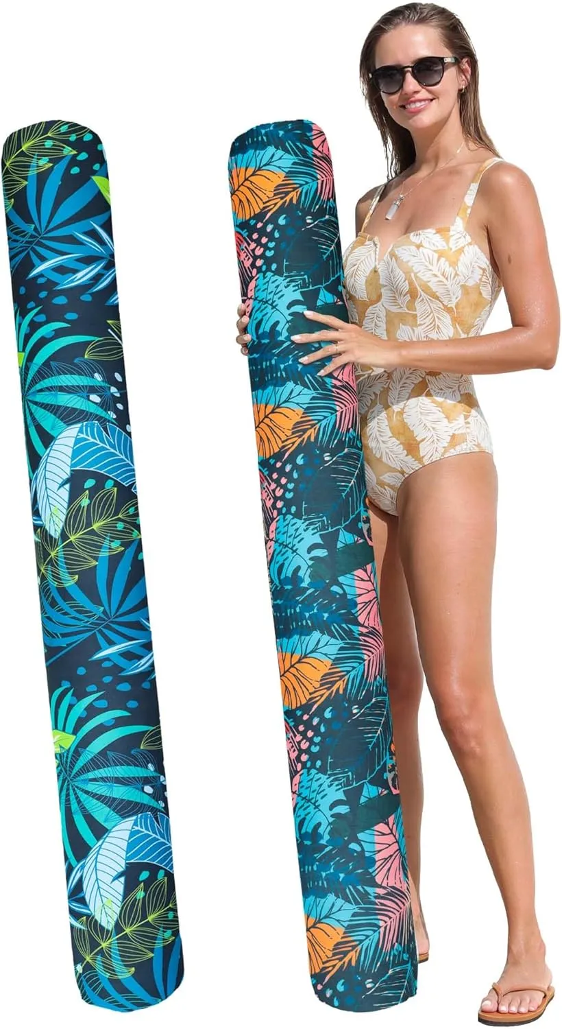 2 Pack Inflatable Pool Noodle Floats, 54'' Large Swimming Pool Noodles for Floating, Fabric Covered Swim Noodles for Adults (2 Colors)