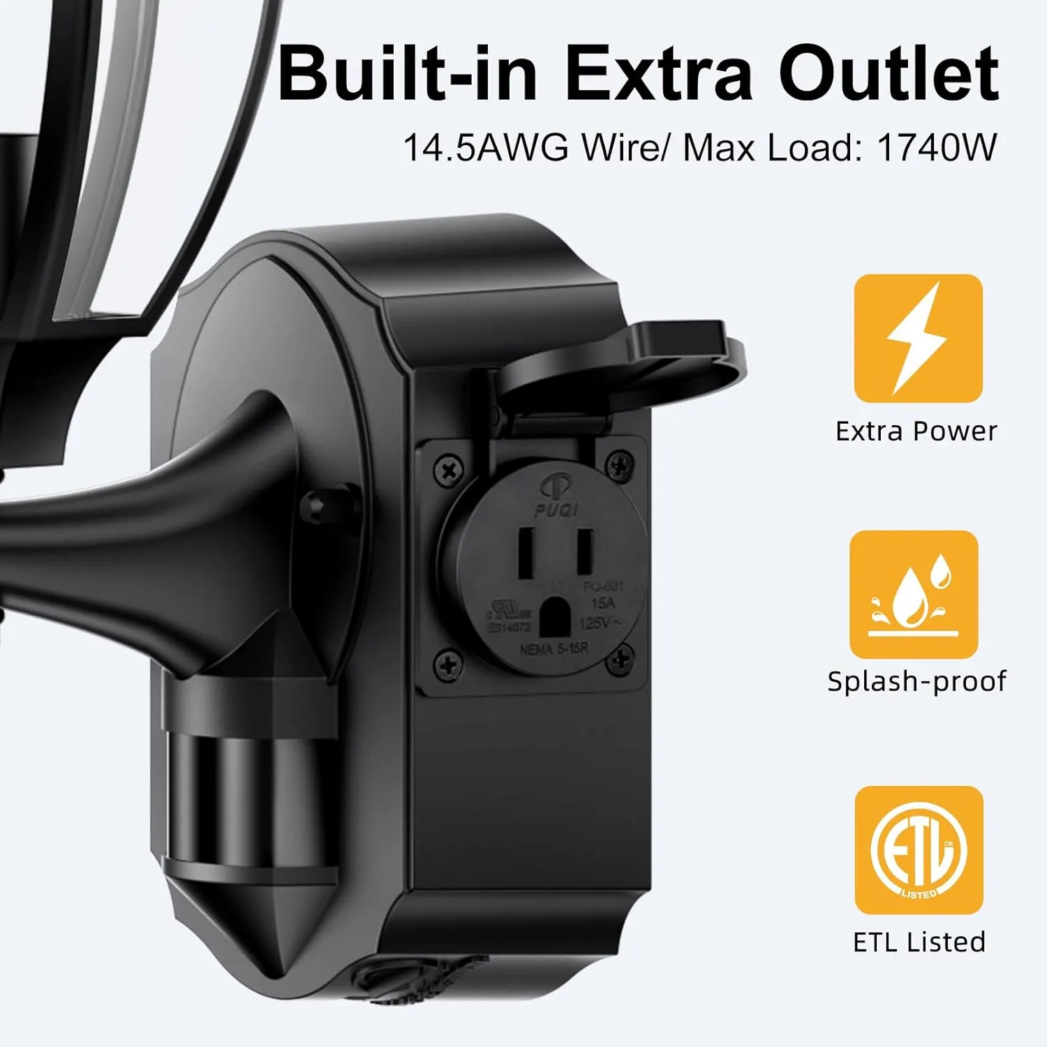 2 Pack Porch Lights with Outlet, Motion Sensor Outdoor Lights, Updated Dusk to Dawn Exterior Lighting Fixtures, Waterproof Anti-Rust Aluminum Outside Lights for House Entryway Garage, Black