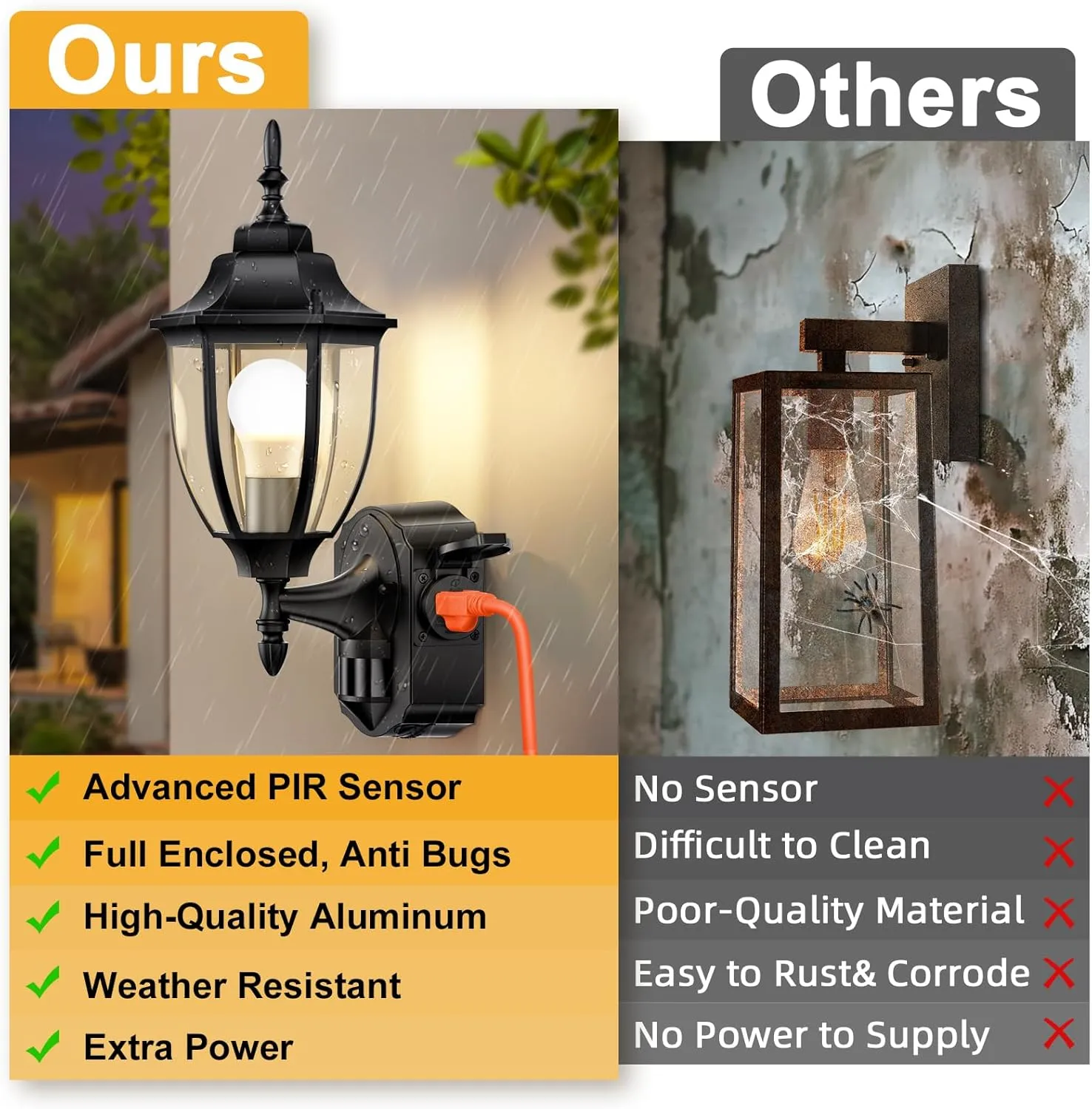 2 Pack Porch Lights with Outlet, Motion Sensor Outdoor Lights, Updated Dusk to Dawn Exterior Lighting Fixtures, Waterproof Anti-Rust Aluminum Outside Lights for House Entryway Garage, Black