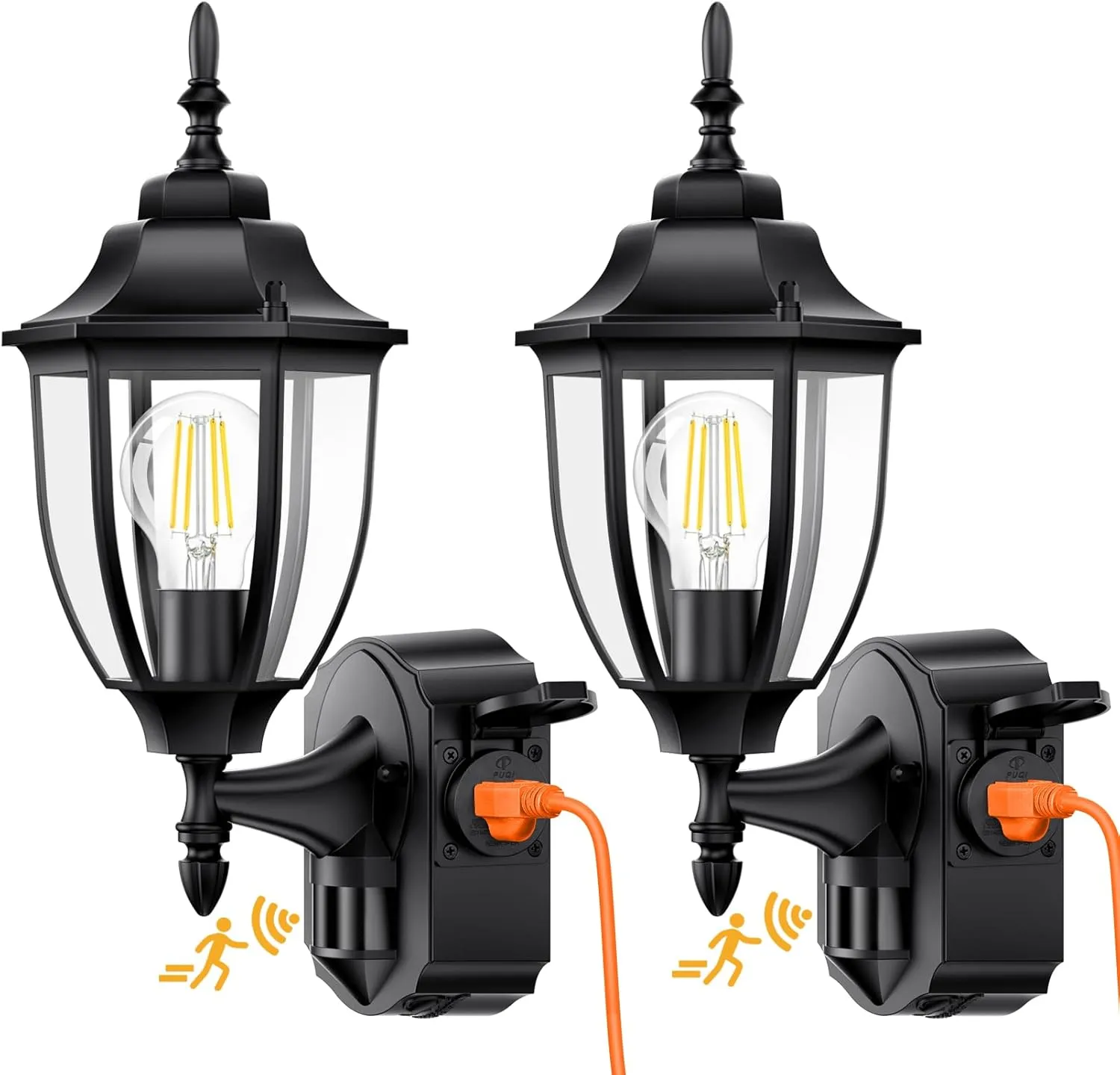 2 Pack Porch Lights with Outlet, Motion Sensor Outdoor Lights, Updated Dusk to Dawn Exterior Lighting Fixtures, Waterproof Anti-Rust Aluminum Outside Lights for House Entryway Garage, Black