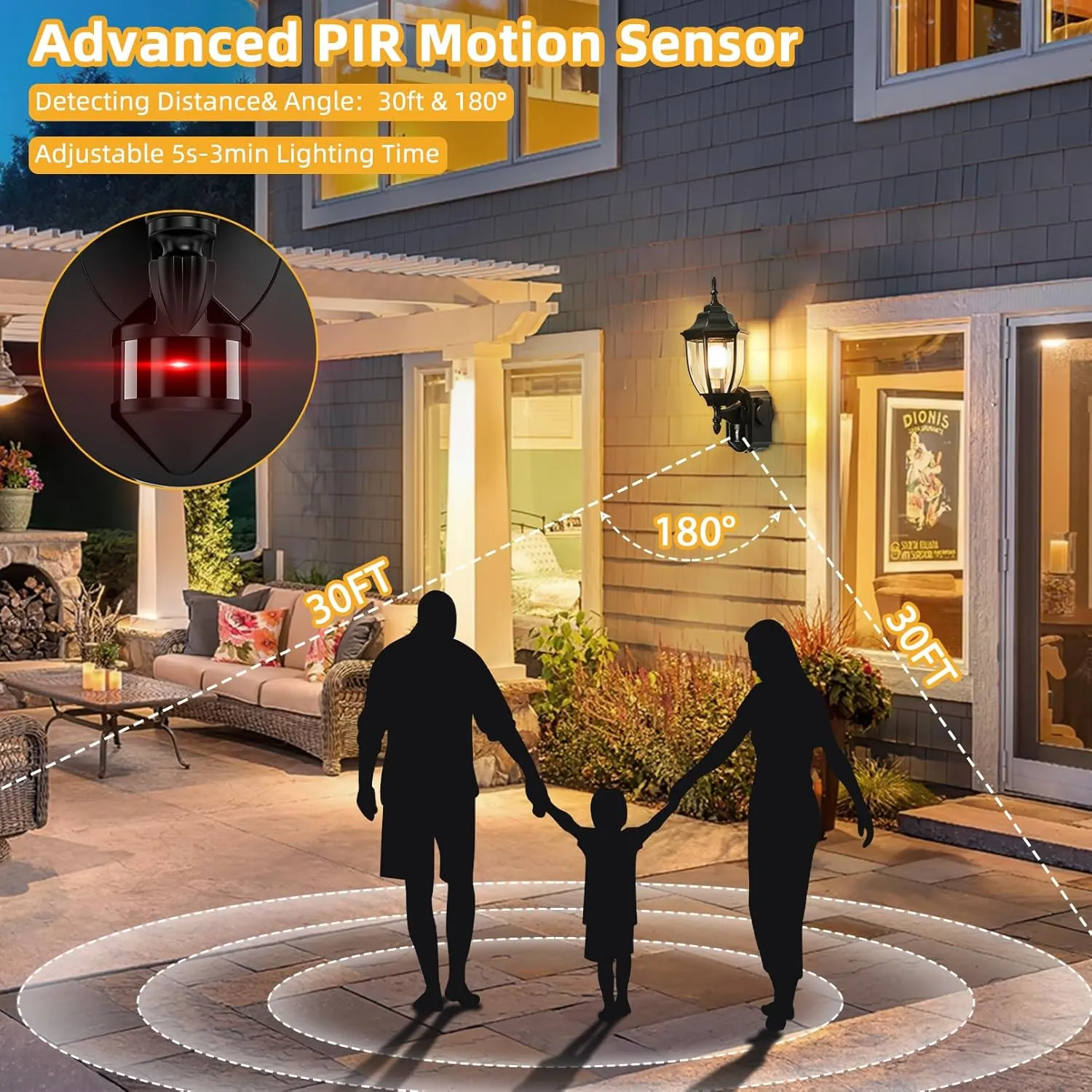 2 Pack Porch Lights with Outlet, Motion Sensor Outdoor Lights, Updated Dusk to Dawn Exterior Lighting Fixtures, Waterproof Anti-Rust Aluminum Outside Lights for House Entryway Garage, Black