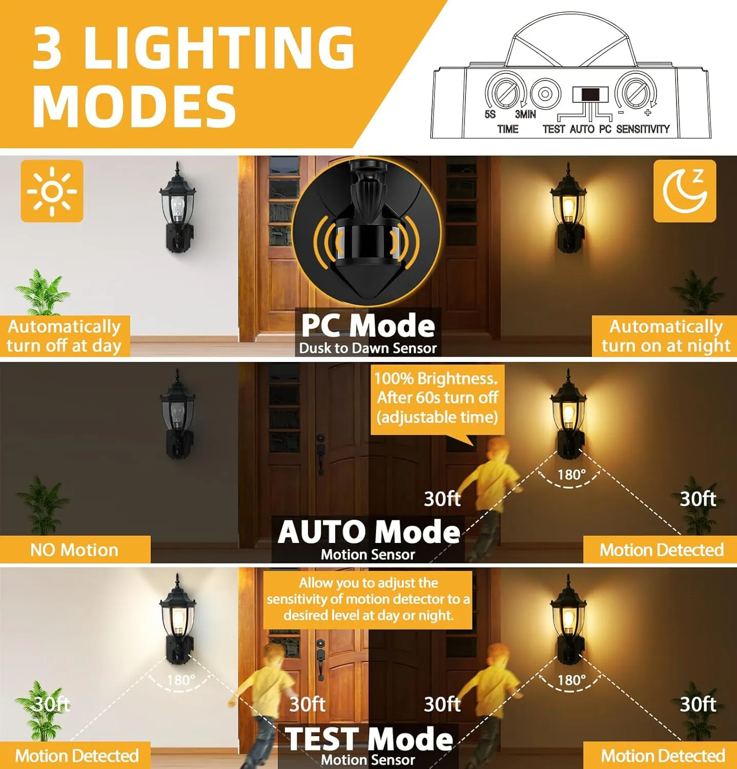 2 Pack Porch Lights with Outlet, Motion Sensor Outdoor Lights, Updated Dusk to Dawn Exterior Lighting Fixtures, Waterproof Anti-Rust Aluminum Outside Lights for House Entryway Garage, Black
