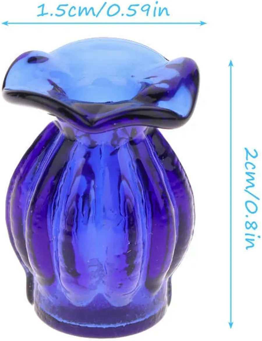 2 Pcs Dollhouse Mini Glass Vase Flower Arrangement Flowerpot Garden Desktop Home Decor Simple Scene Props-Blue