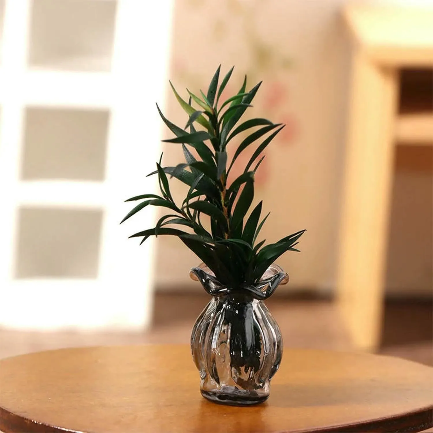 2 Pcs Dollhouse Mini Glass Vase Flower Arrangement Flowerpot Garden Desktop Home Decor Simple Scene Props-Blue