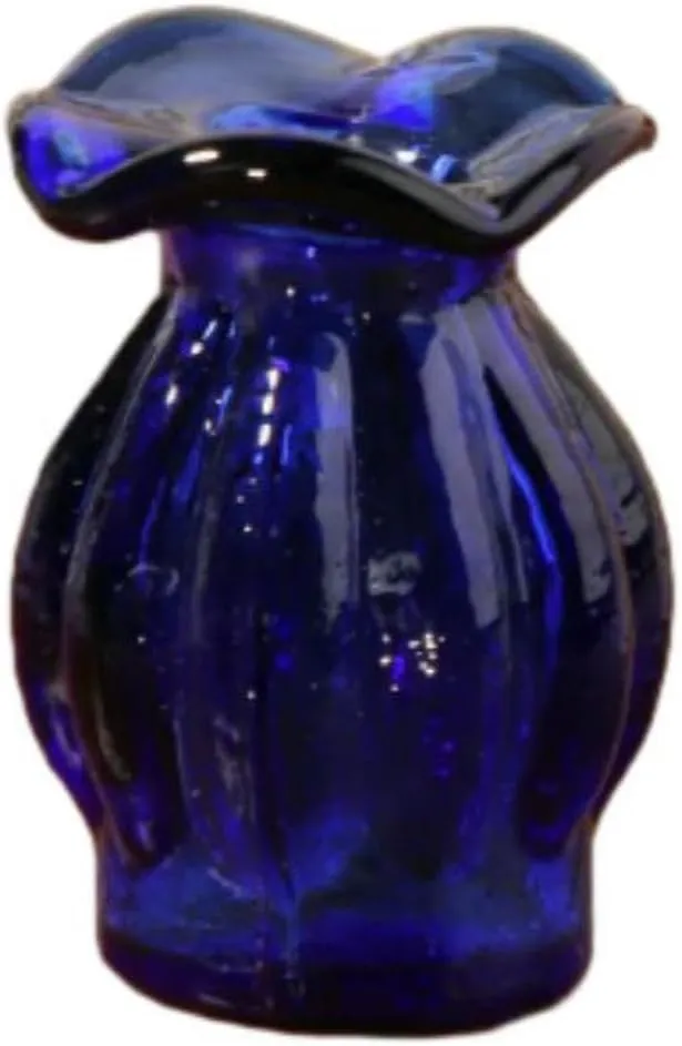 2 Pcs Dollhouse Mini Glass Vase Flower Arrangement Flowerpot Garden Desktop Home Decor Simple Scene Props-Blue