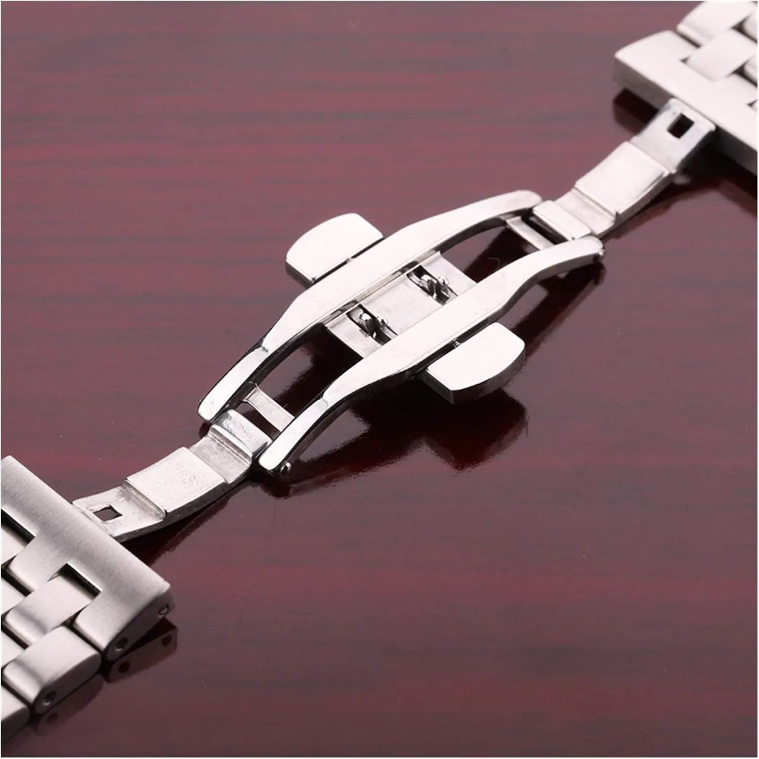 20 22 24 26mm Stainless Steel watchbands Women Men Silver Brushed Metal Watch Strap Deployment Clasp