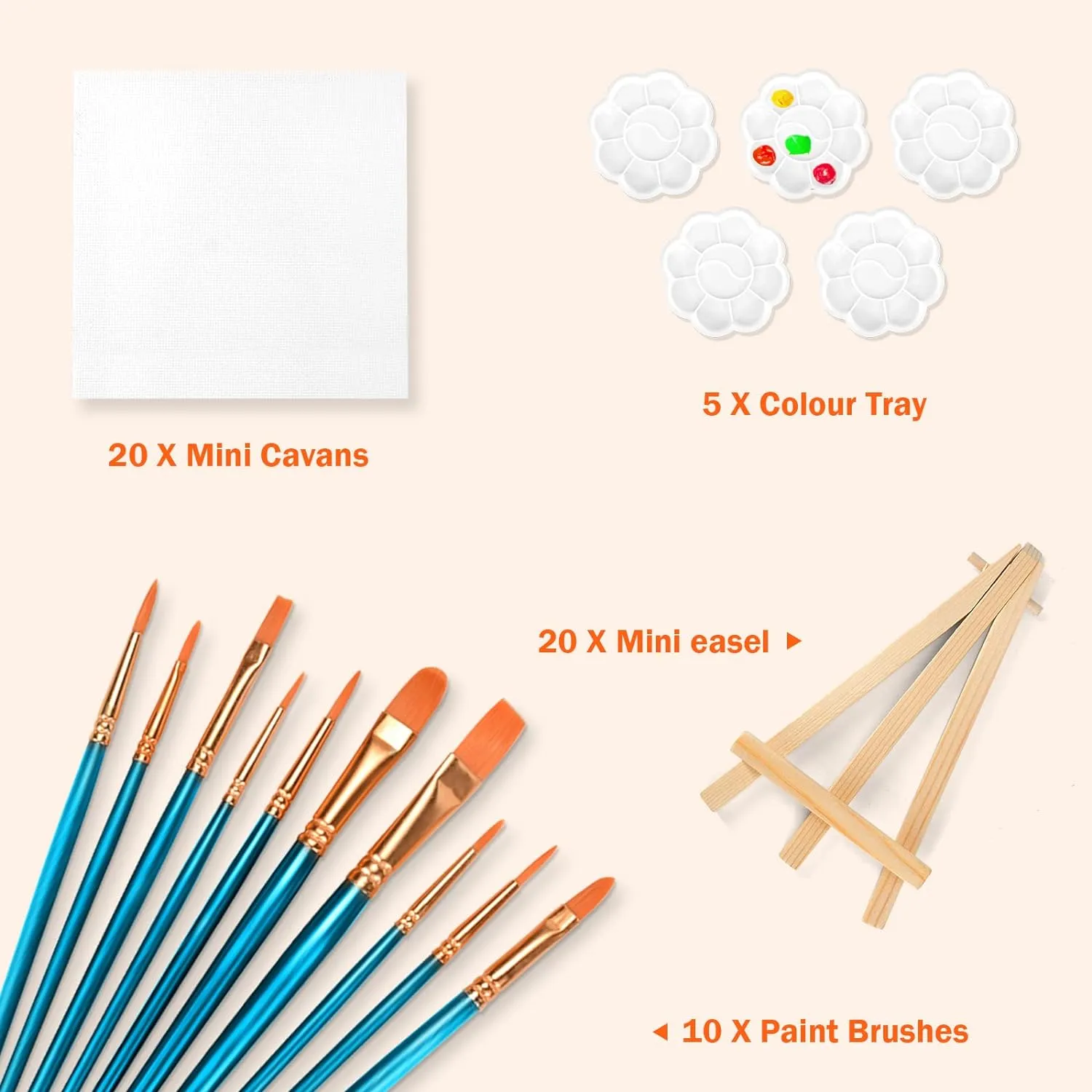 20 Pack Mini Canvases, 6x6in Small Painting Canvas Panel with Mini Easel, Art Canvas Painting Kit with 10 Brushes & 5 Paint Tray for Kids Teenagers Acrylic Pouring Oil Water Color Gift……