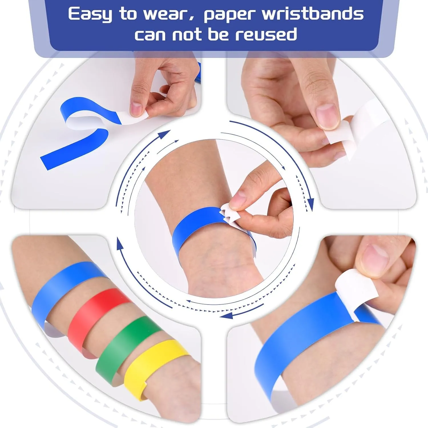 2000 Pcs Paper Wristbands for Events Waterproof Neon Colored Wrist Bands Adhesive Concert Identification Wristbands Hand Bands for Events(Color)