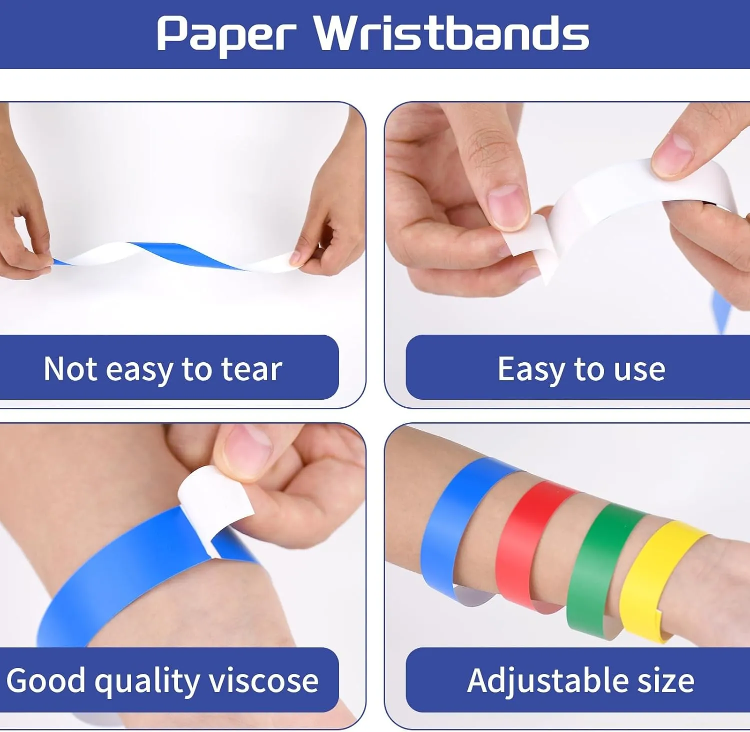 2000 Pcs Paper Wristbands for Events Waterproof Neon Colored Wrist Bands Adhesive Concert Identification Wristbands Hand Bands for Events(Color)