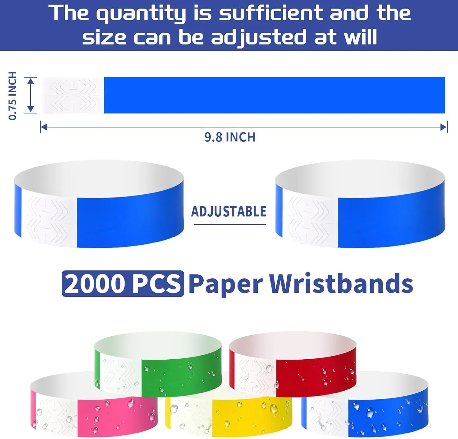 2000 Pcs Paper Wristbands for Events Waterproof Neon Colored Wrist Bands Adhesive Concert Identification Wristbands Hand Bands for Events(Color)
